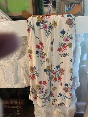 Lavender Brown Cream Floral Elastic-Waist pants with Multicolor Blooms